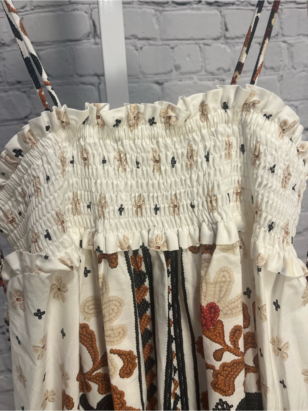 Farm Rio Flower Fan Tapestry Off-White Midi Dress - Picture 6 of 12